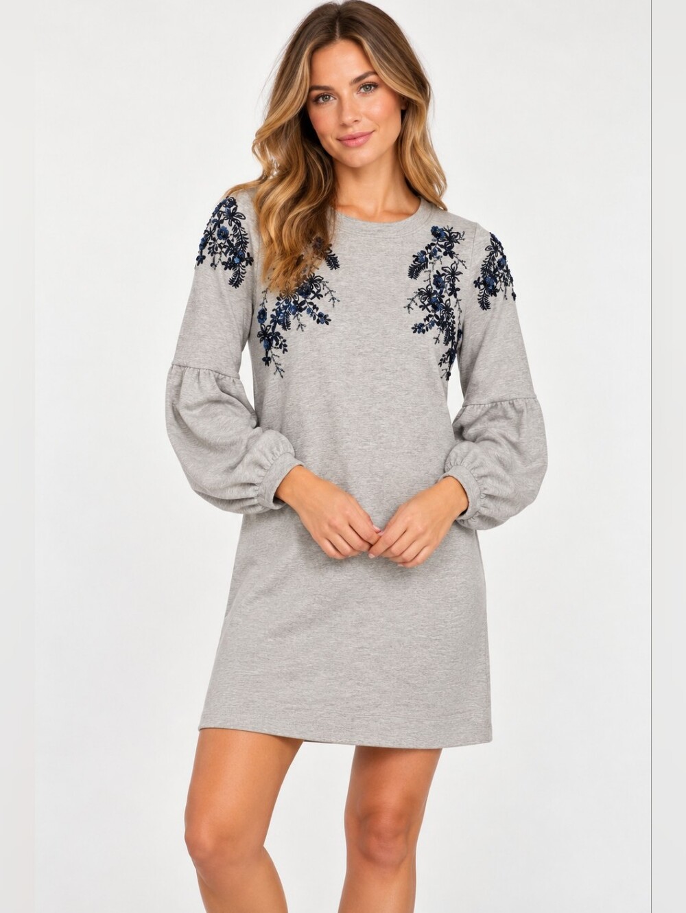 Lilly Pulitzer Bartlett Dress XS Gray Embroidered Sequin Balloon Sleeve Short